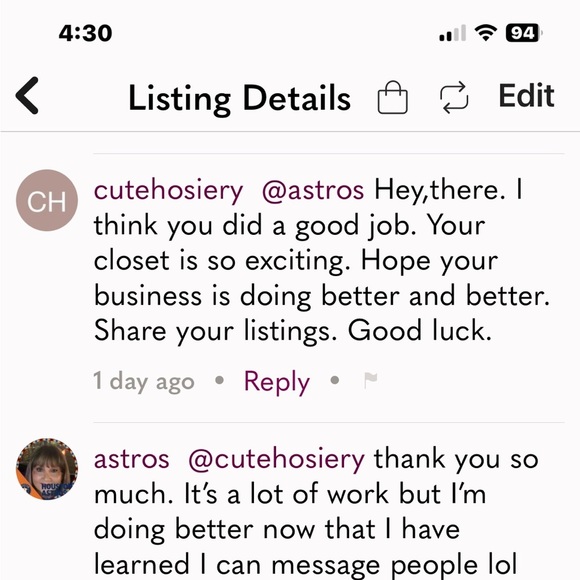 App Comment Exchange Screenshot